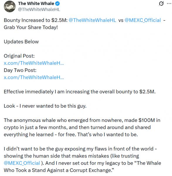 Криптотрейдер увеличил &laquo;награду&raquo; за&nbsp;MEXC до&nbsp;$2,5&nbsp;млн после требования очного прохождения KYC