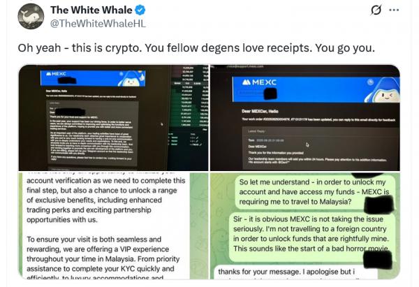 Криптотрейдер увеличил &laquo;награду&raquo; за&nbsp;MEXC до&nbsp;$2,5&nbsp;млн после требования очного прохождения KYC